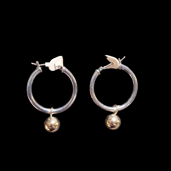 ON 34TH Silver Hoop Earrings with Gold Accent Ball - Picture 3 of 4